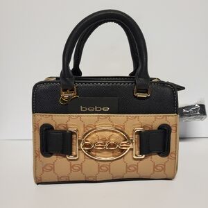 Bebe Leilani Monogram Satchel  Crossbody Black and Tan NWT